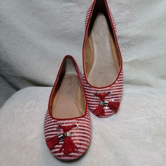 Sperry Top-Sider Bliss Berry & White Striped Sequin Flats Shoes Women 9M - Picture 1 of 16